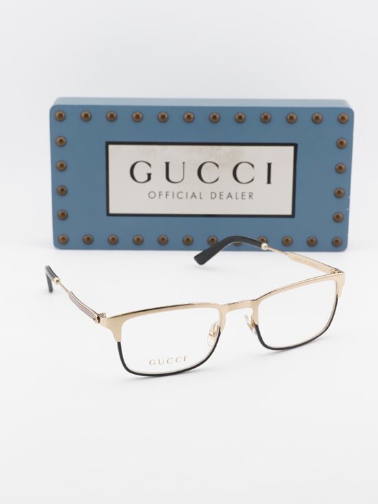 Gucci GG0135O 001 Rectangle Eyeglasses 52mm - Gold / Black main image 9